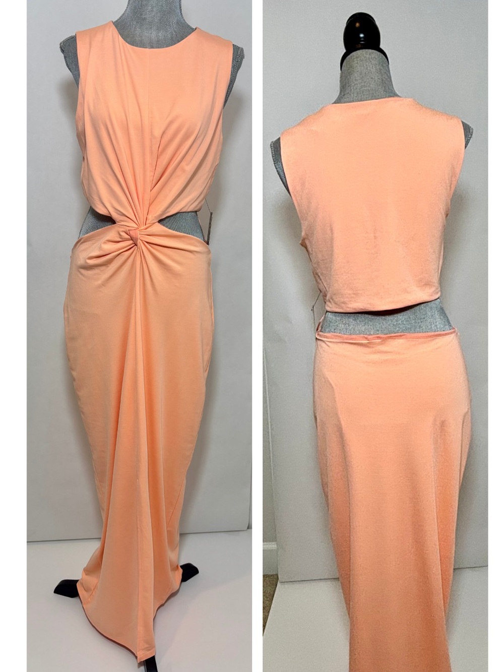 Express Women’s Peach Orange Twist-Front Cutout Summer Maxi Dress SZ Large NWT